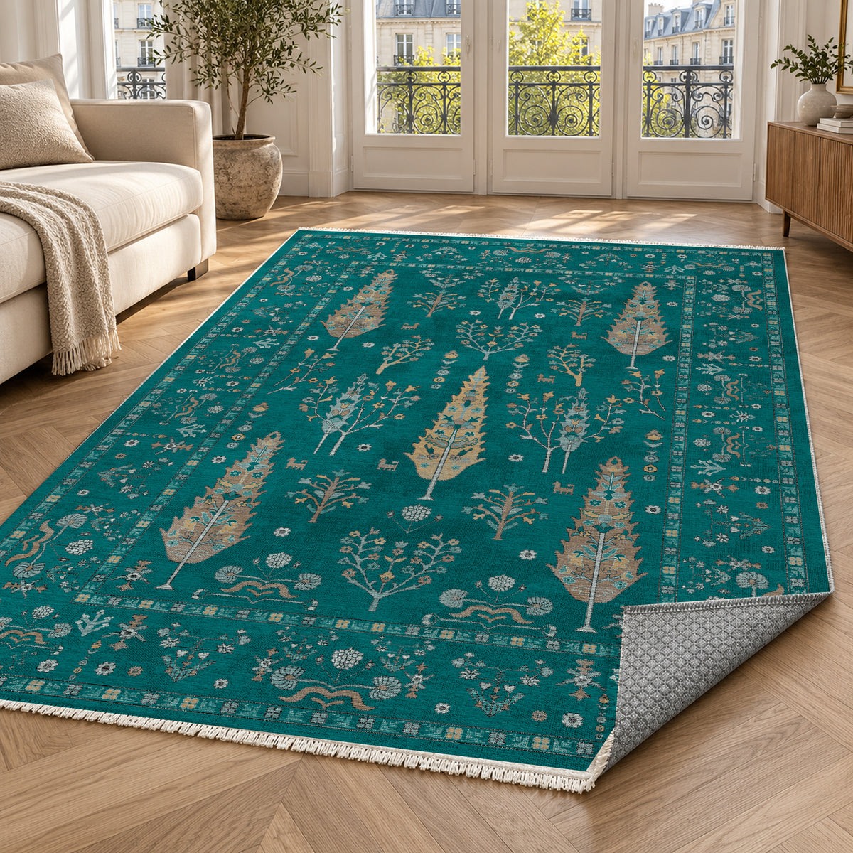 Cypress Garden Teal Classic Washable Rug — paris living