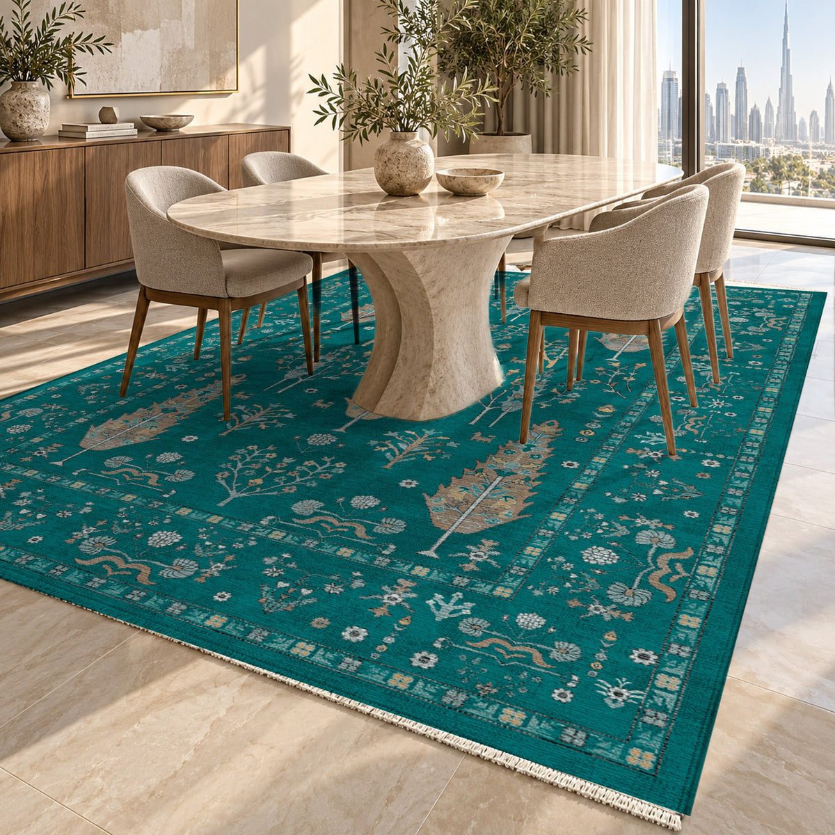 Cypress Garden Teal Classic Washable Rug — dubai dining