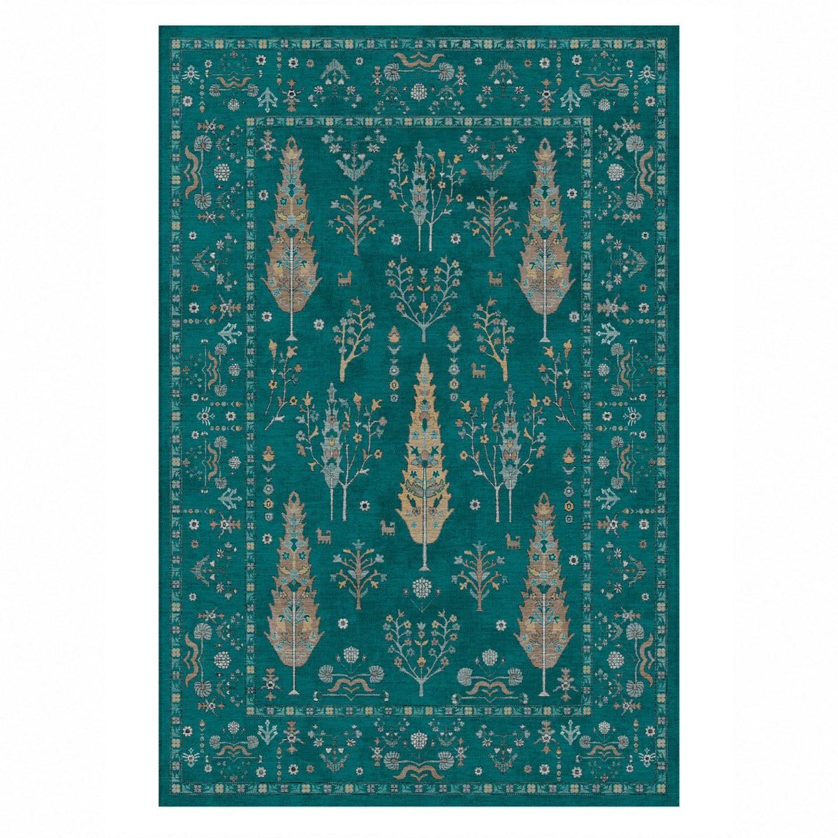 Cypress Garden Teal Classic Washable Rug — top view