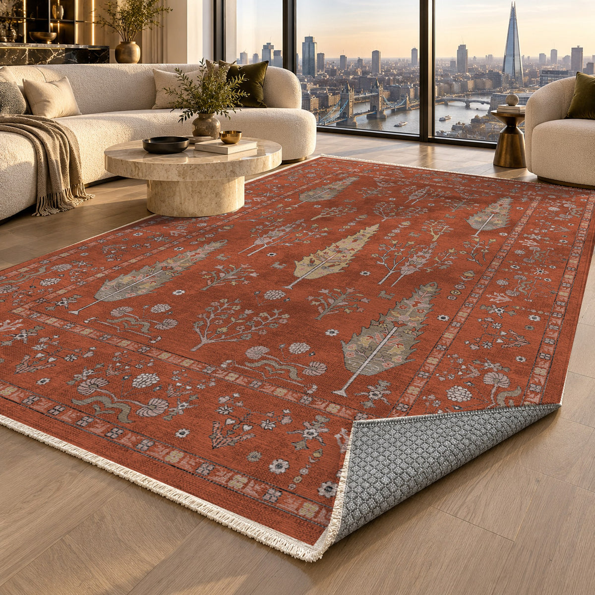 Cypress Garden Terracotta Classic Washable Rug — london luxury living