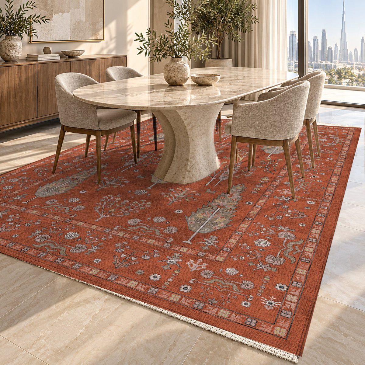 Cypress Garden Terracotta Classic Washable Rug — dubai dining