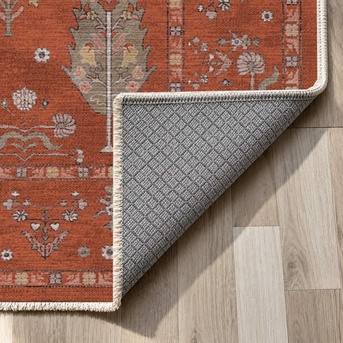 Cypress Garden Terracotta Classic Washable Rug — backing close up