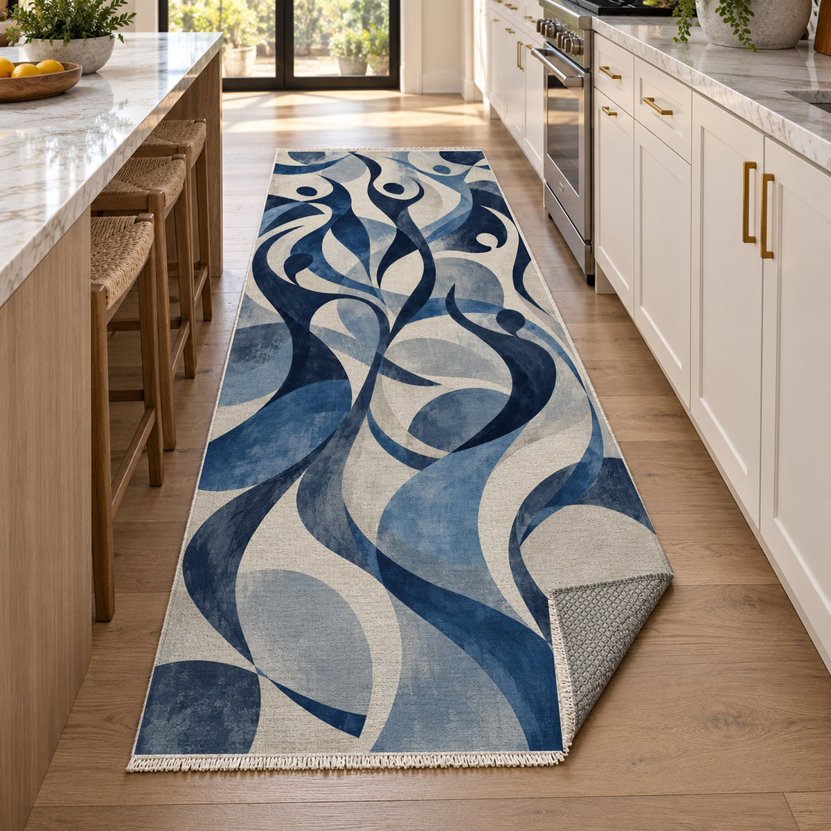 Dancing Lines Indigo Abstract Washable Rug — new york kitchen runner