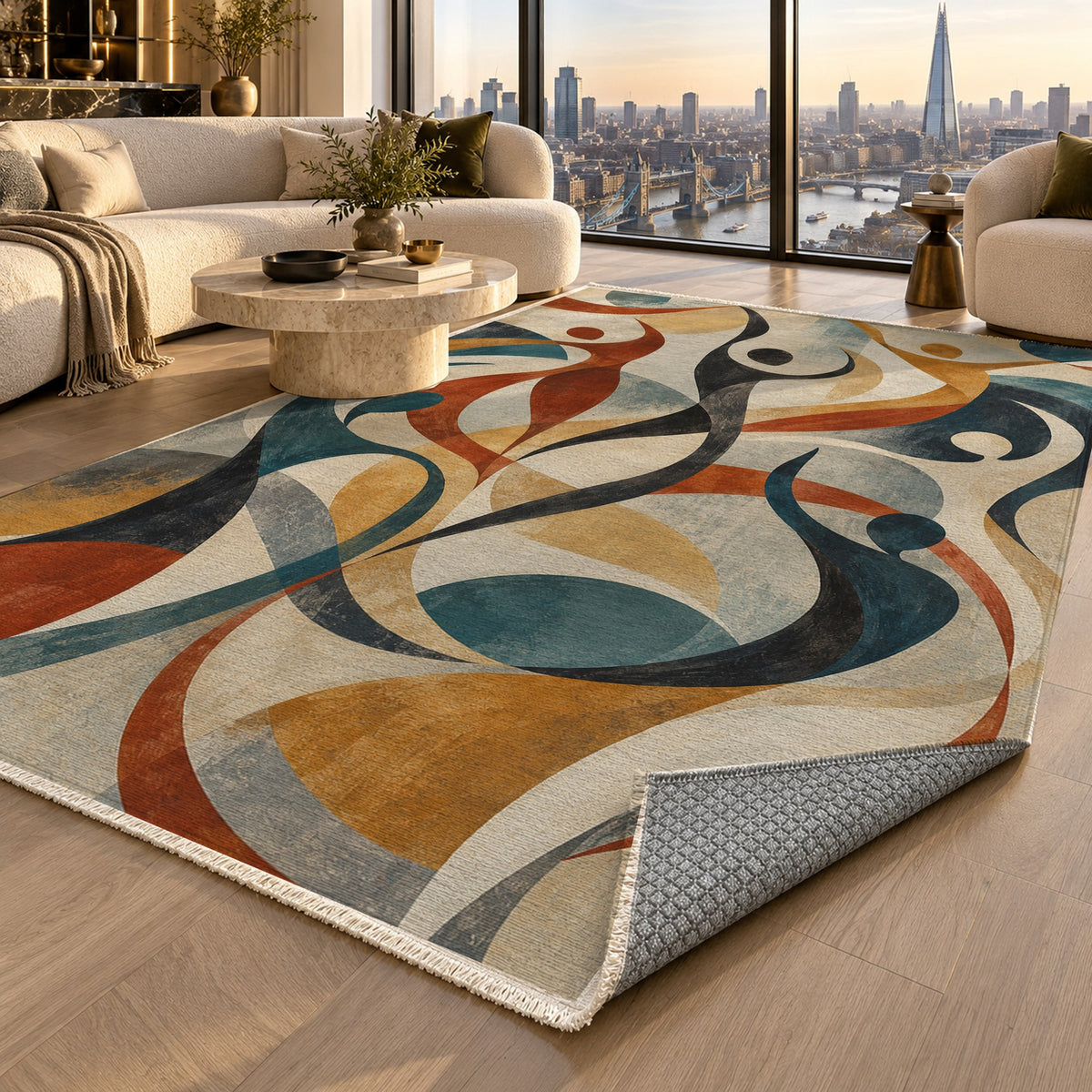 Dancing Lines Abstract Washable Rug — london luxury living