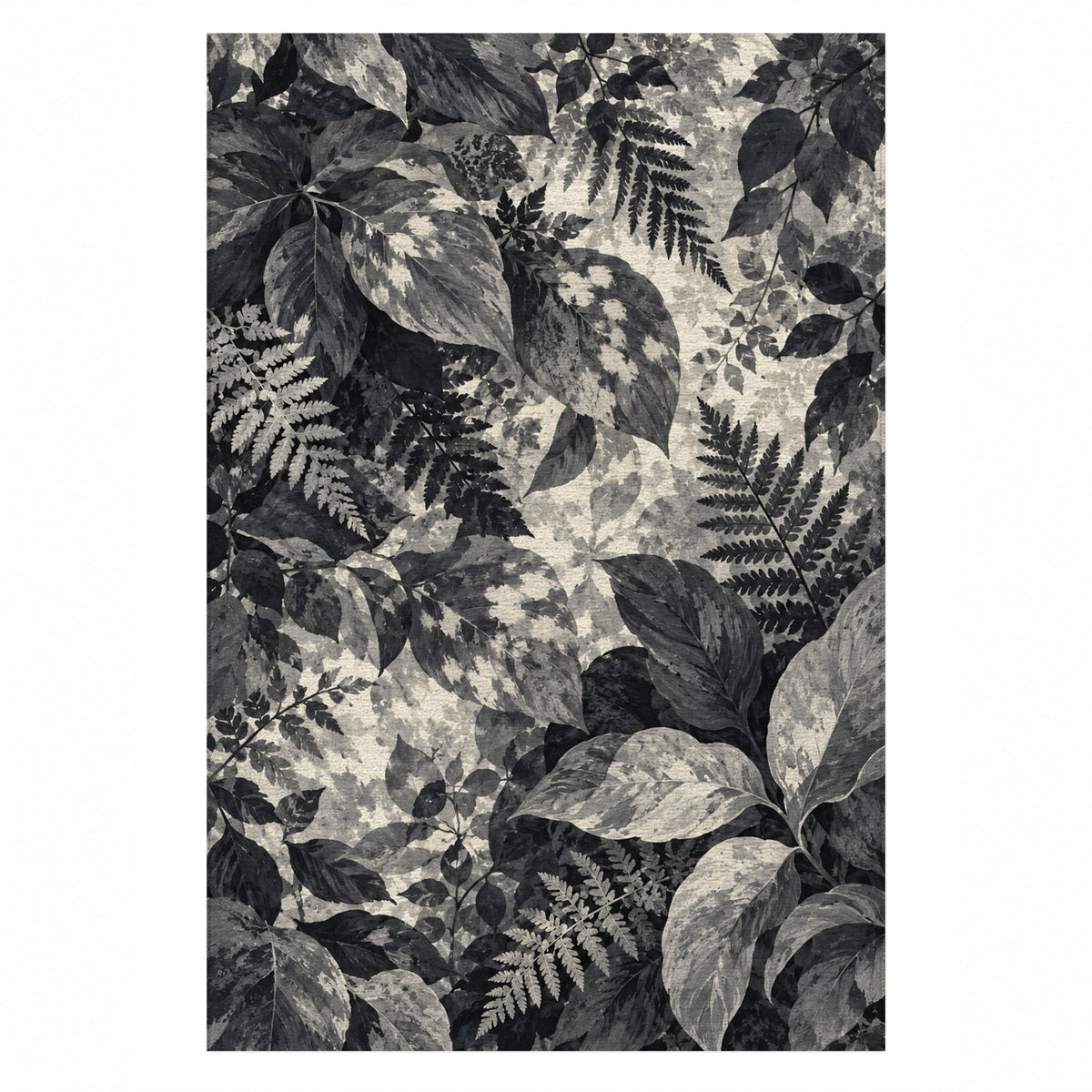 Dappled Canopy Charcoal Floral Washable Rug — top view
