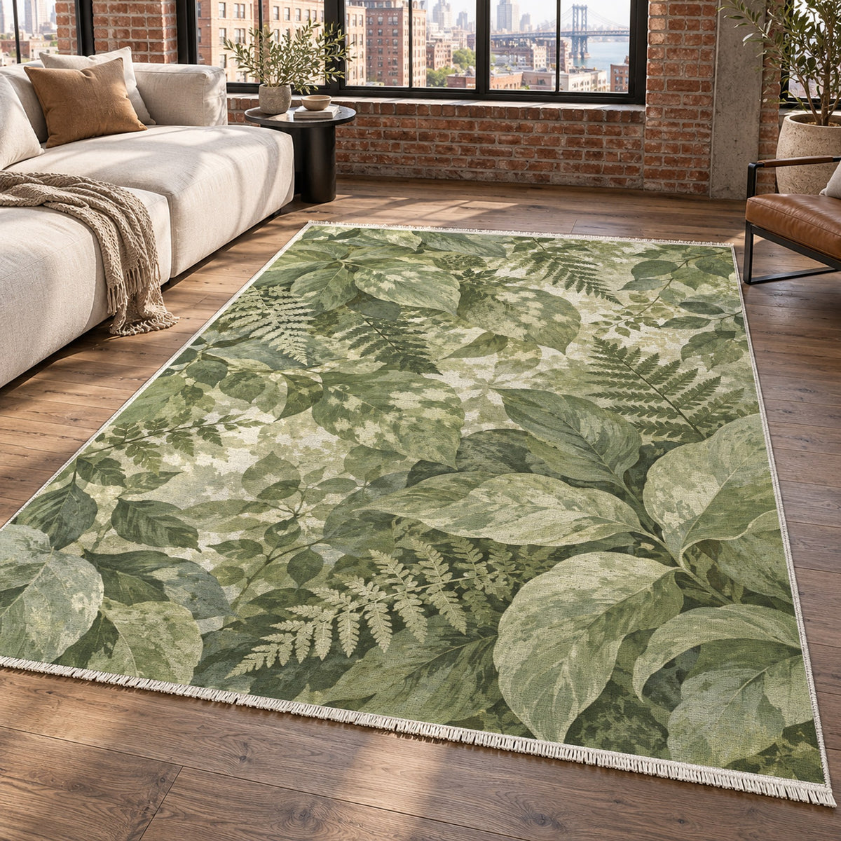 Dappled Canopy Sage Floral Washable Rug — new york living