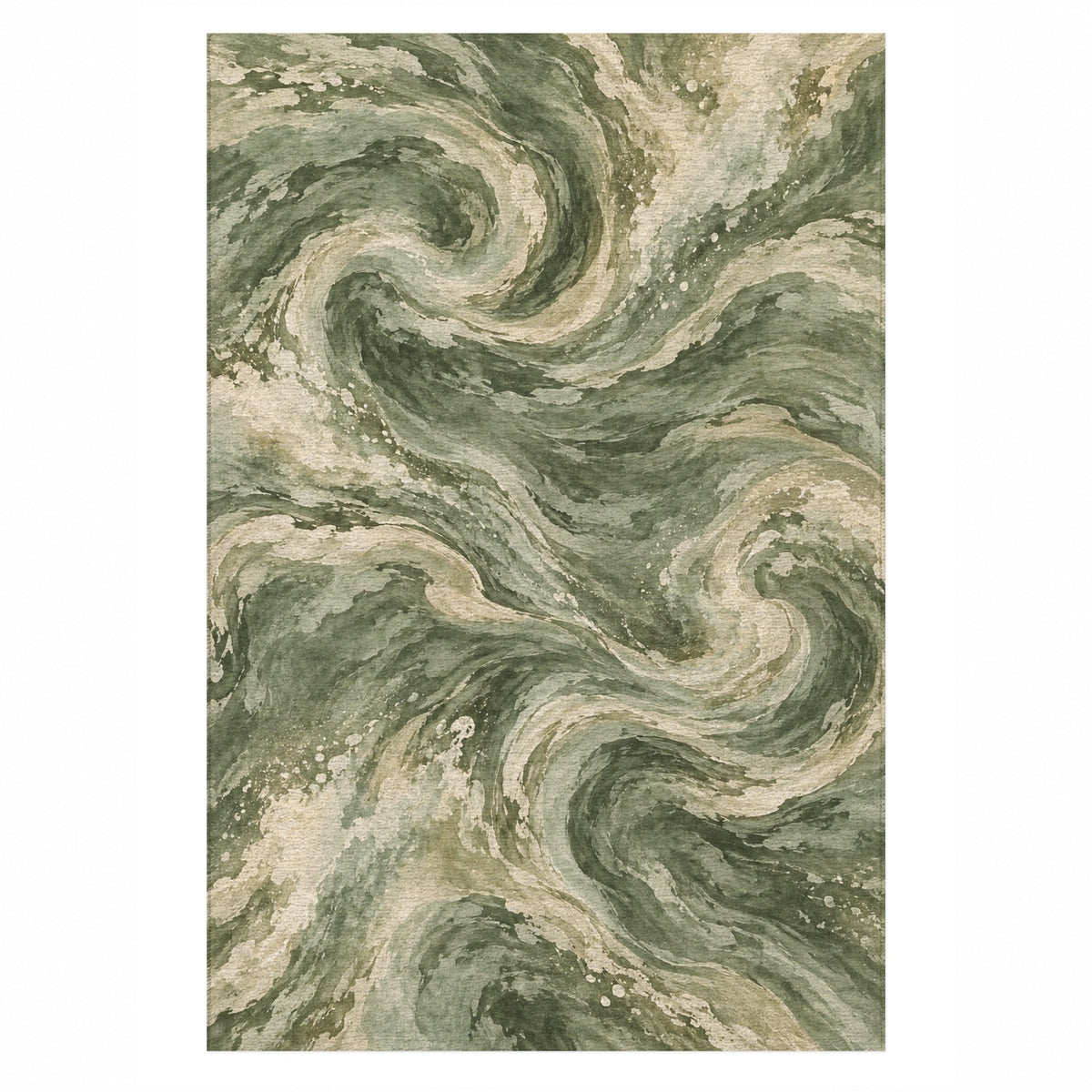 Deep Blue Sage Abstract Washable Rug — top view