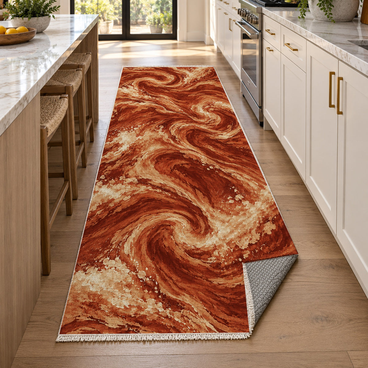Deep Blue Terracotta Abstract Washable Rug — new york kitchen runner