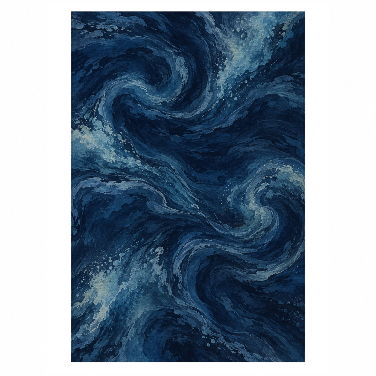 Deep Blue Abstract Washable Rug — top view