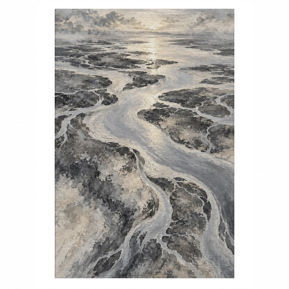 Delta At Dawn Charcoal Abstract Washable Rug — top view