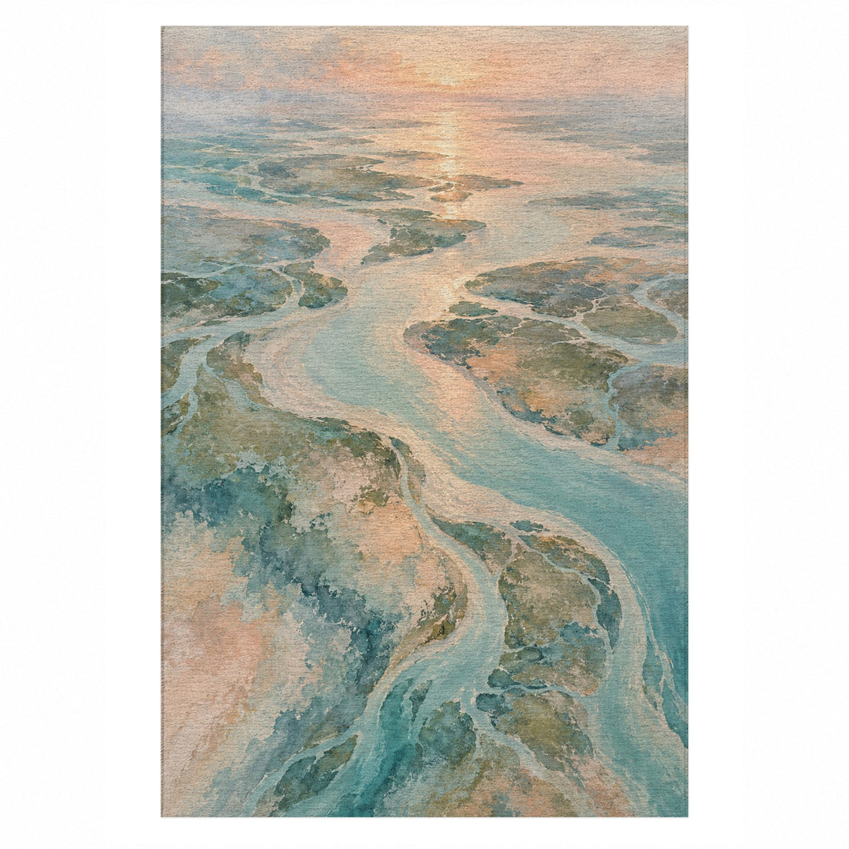 Delta At Dawn Abstract Washable Rug — top view