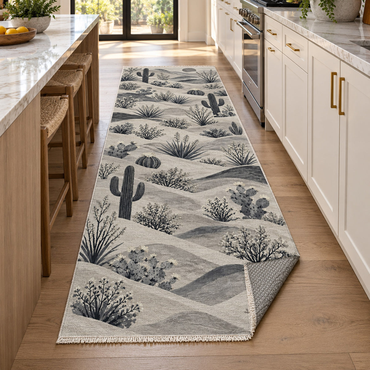 Desert Bloom Charcoal Modern Washable Rug — new york kitchen runner