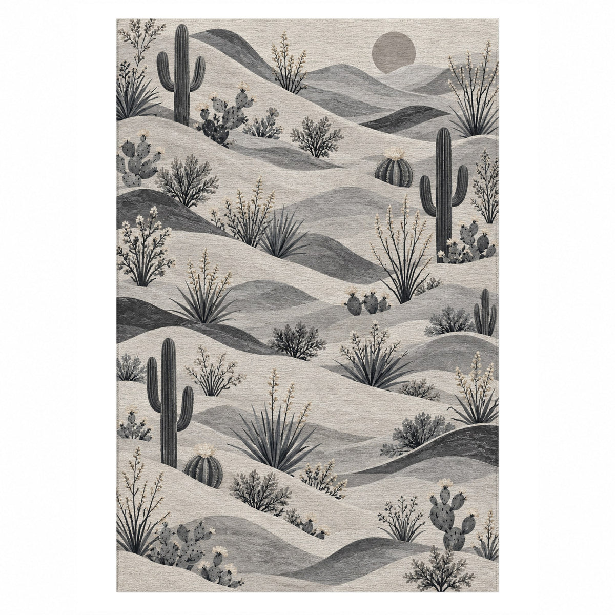 Desert Bloom Charcoal Modern Washable Rug — top view
