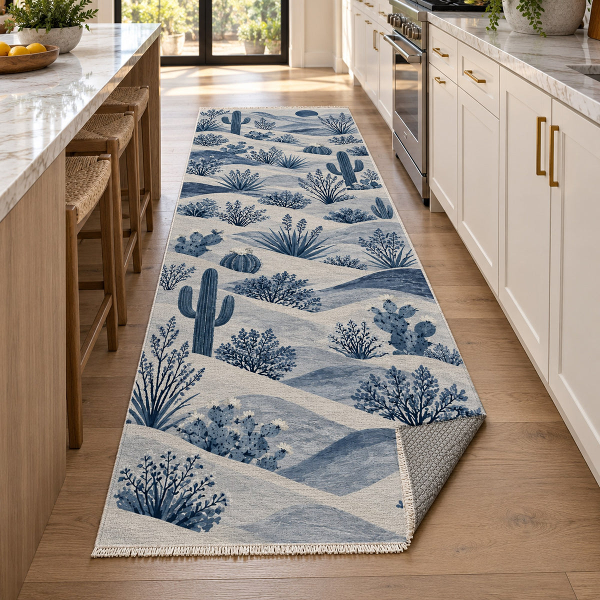 Desert Bloom Indigo Modern Washable Rug — new york kitchen runner