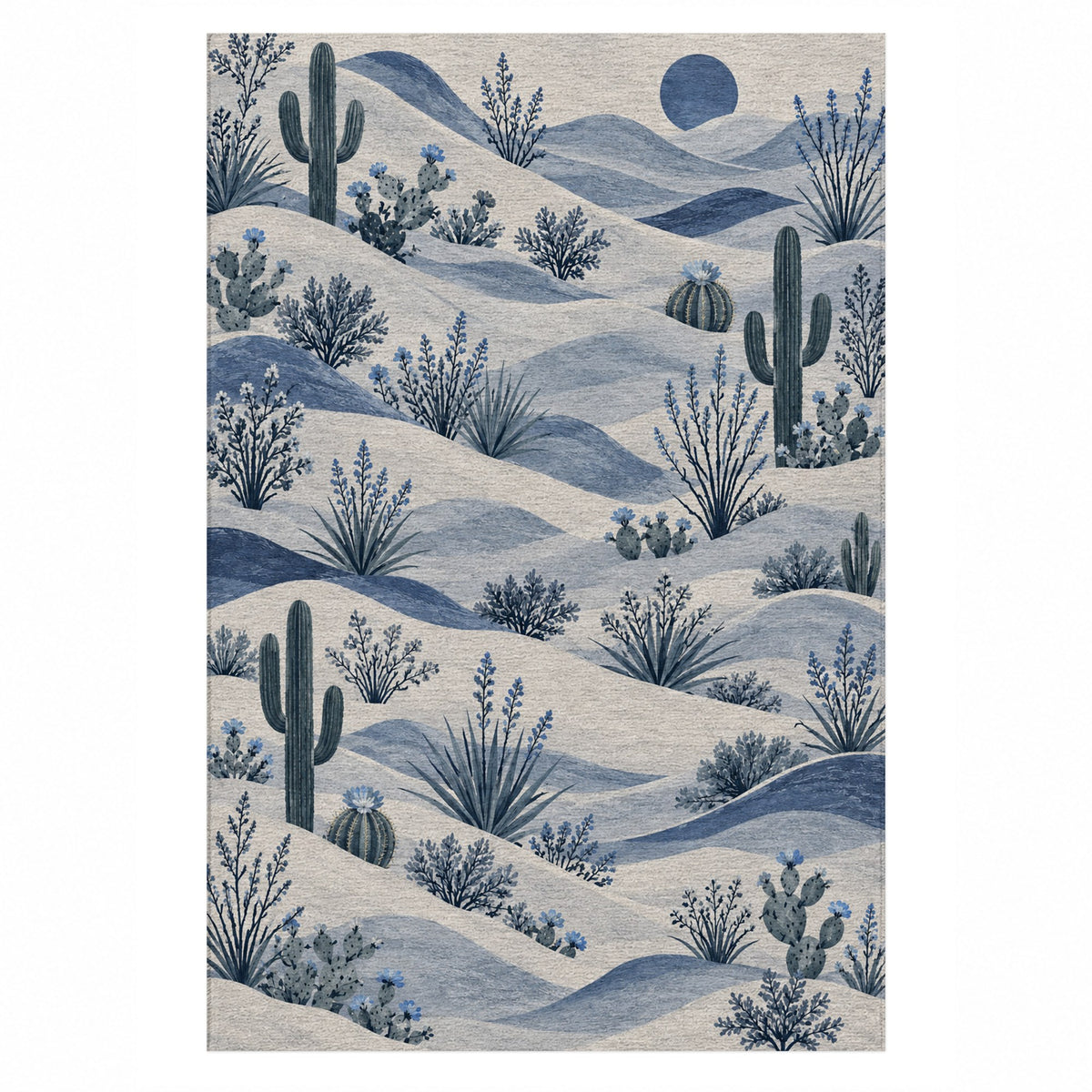 Desert Bloom Indigo Modern Washable Rug — top view