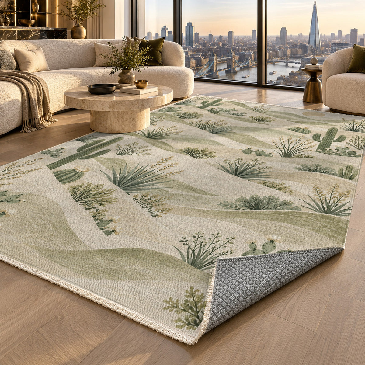 Desert Bloom Sage Modern Washable Rug — london luxury living