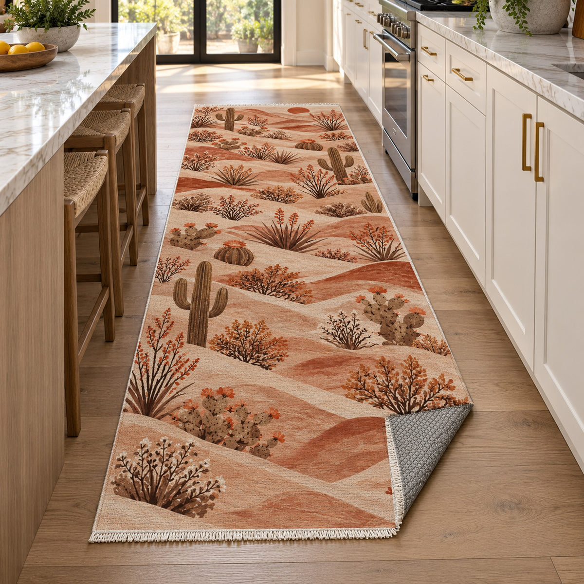 Desert Bloom Terracotta Modern Washable Rug — new york kitchen runner