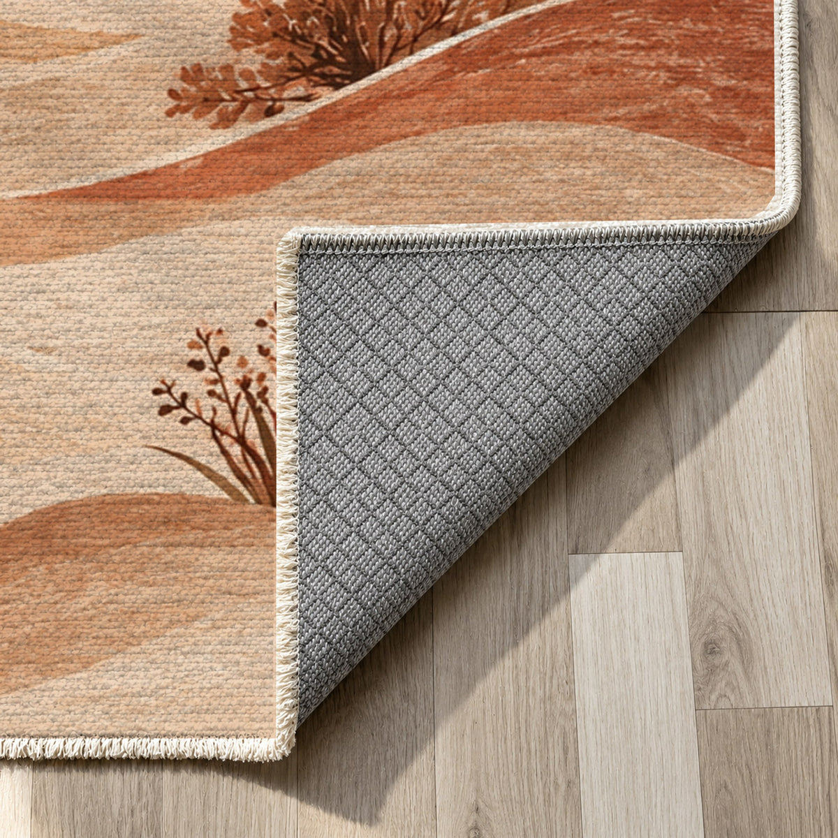 Desert Bloom Terracotta Modern Washable Rug — backing close up