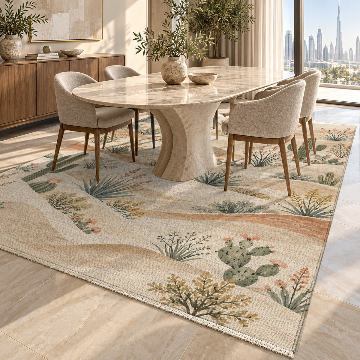 Desert Bloom Modern Washable Rug — dubai dining