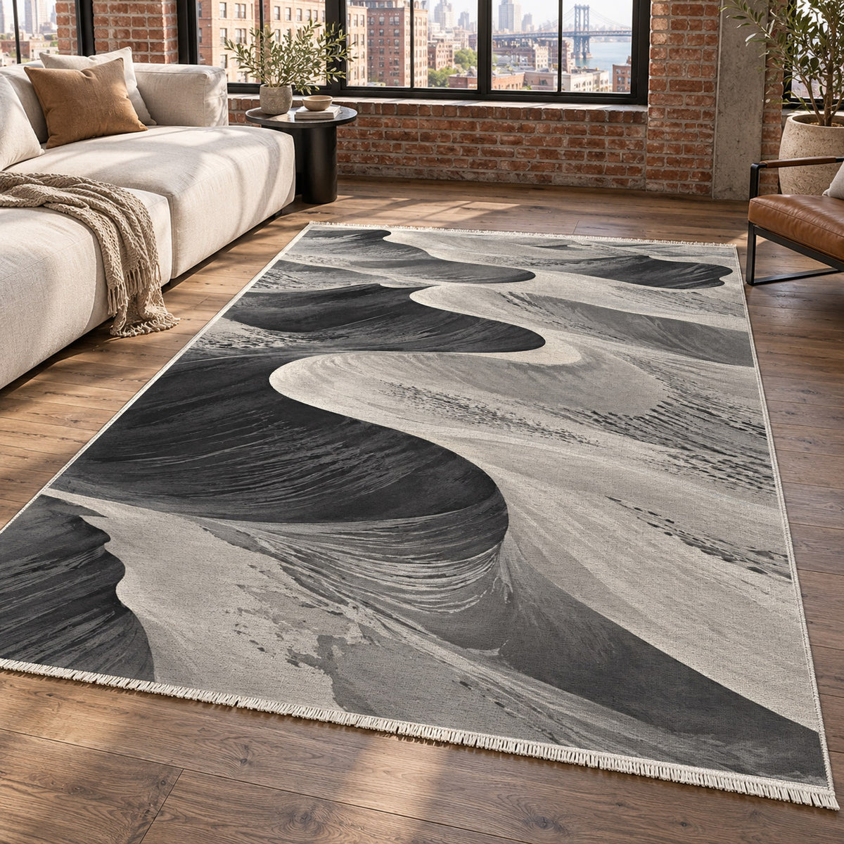 Desert Dunes Charcoal Modern Washable Rug — new york living