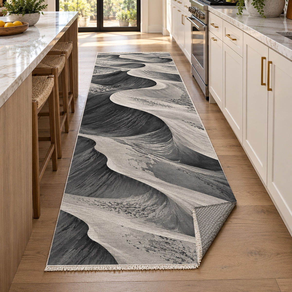 Desert Dunes Charcoal Modern Washable Rug — new york kitchen runner