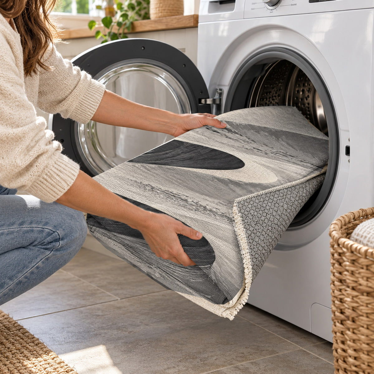 Desert Dunes Charcoal Modern Washable Rug — washing machine