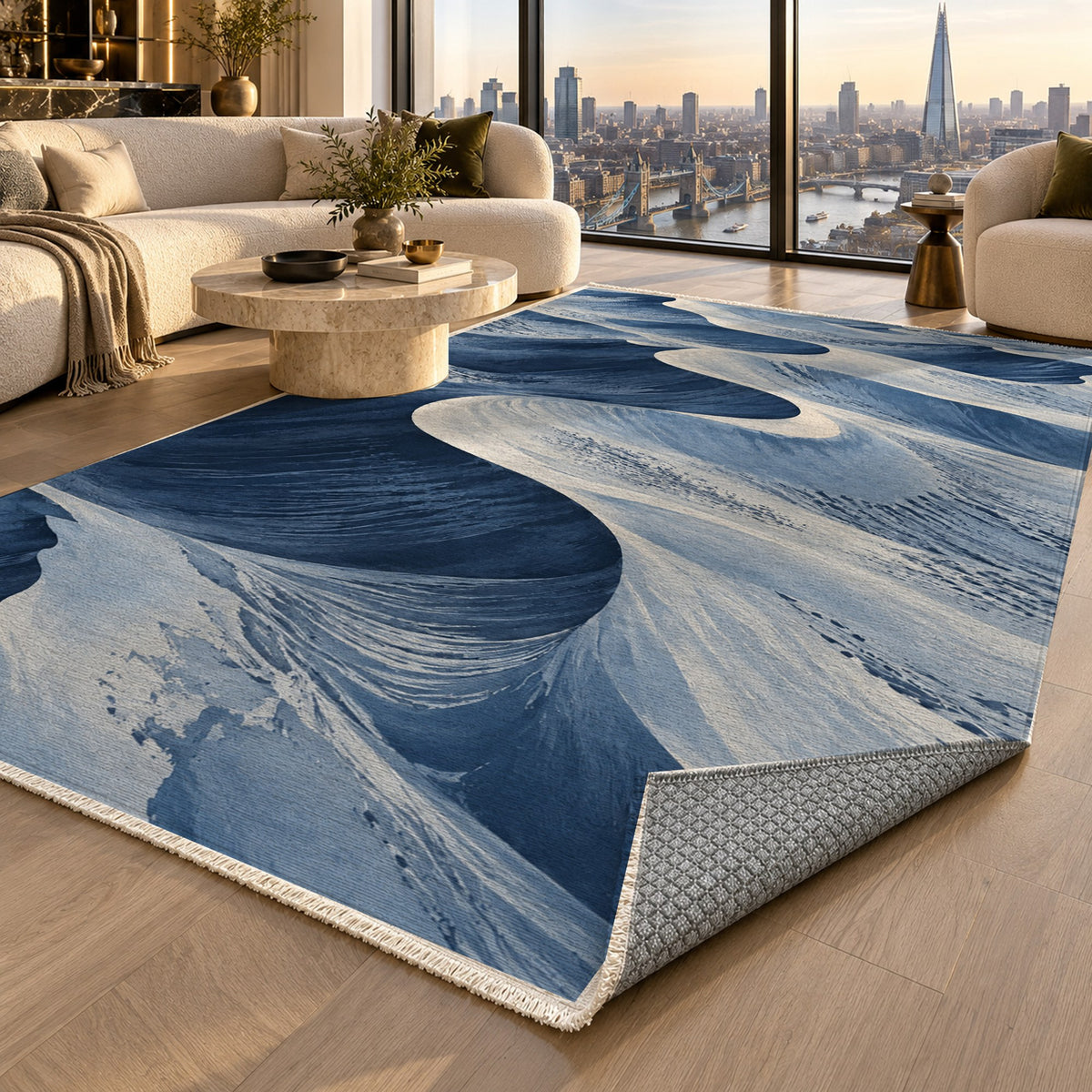 Desert Dunes Indigo Modern Washable Rug — london luxury living