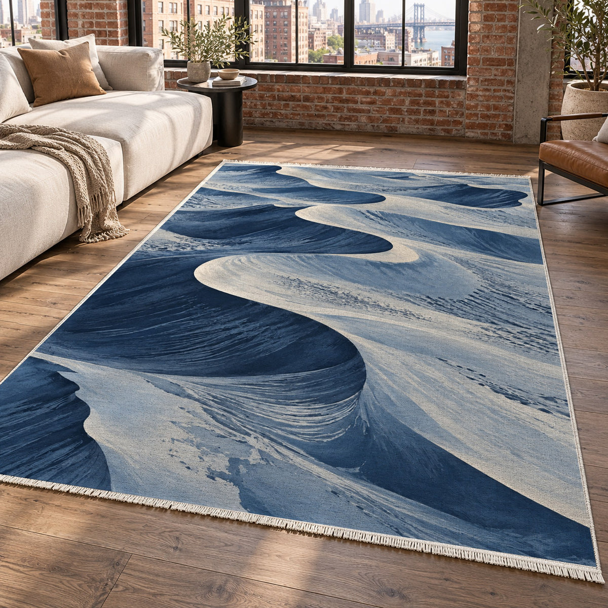 Desert Dunes Indigo Modern Washable Rug — new york living