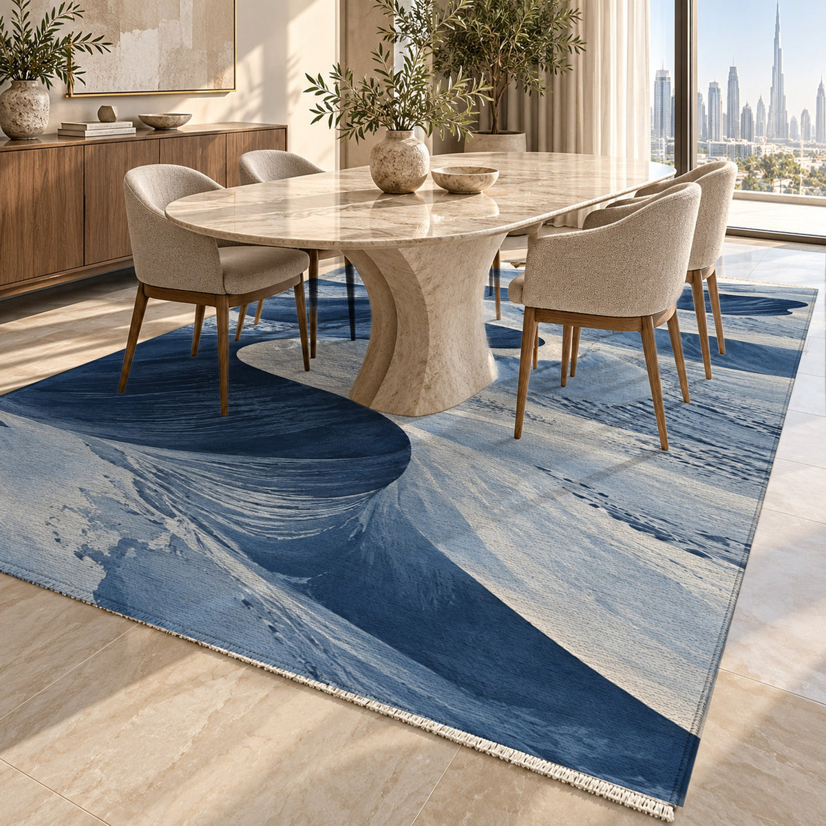 Desert Dunes Indigo Modern Washable Rug — dubai dining