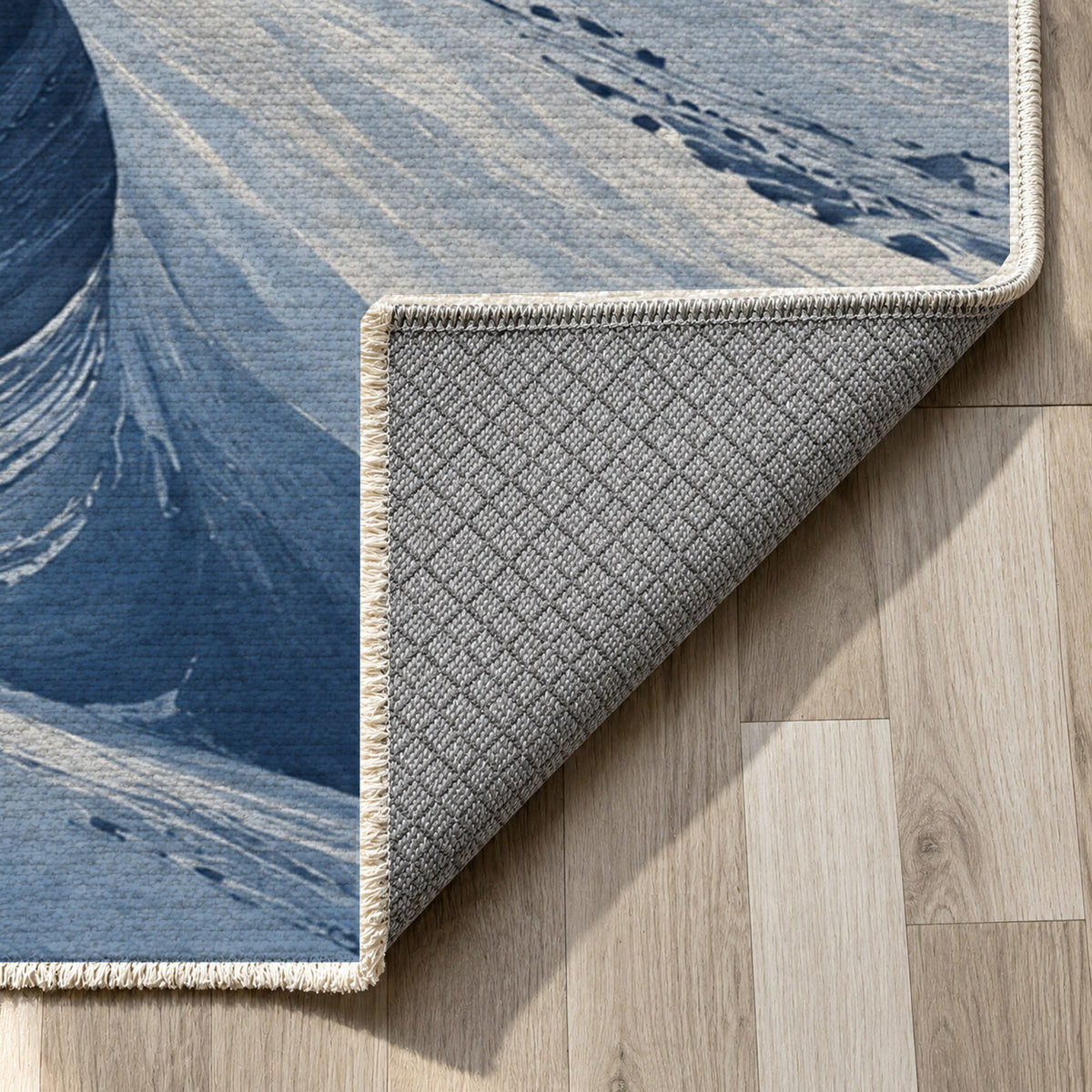 Desert Dunes Indigo Modern Washable Rug — backing close up