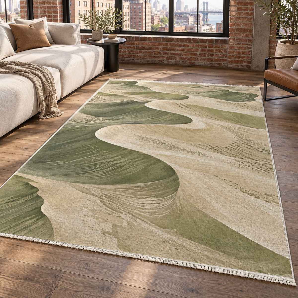 Desert Dunes Sage Modern Washable Rug — new york living