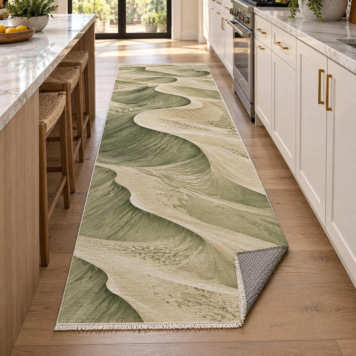 Desert Dunes Sage Modern Washable Rug — new york kitchen runner