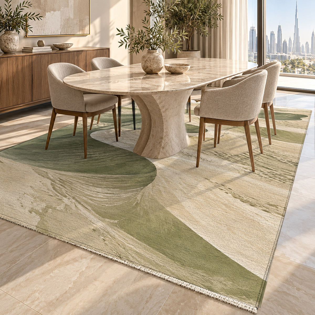 Desert Dunes Sage Modern Washable Rug — dubai dining