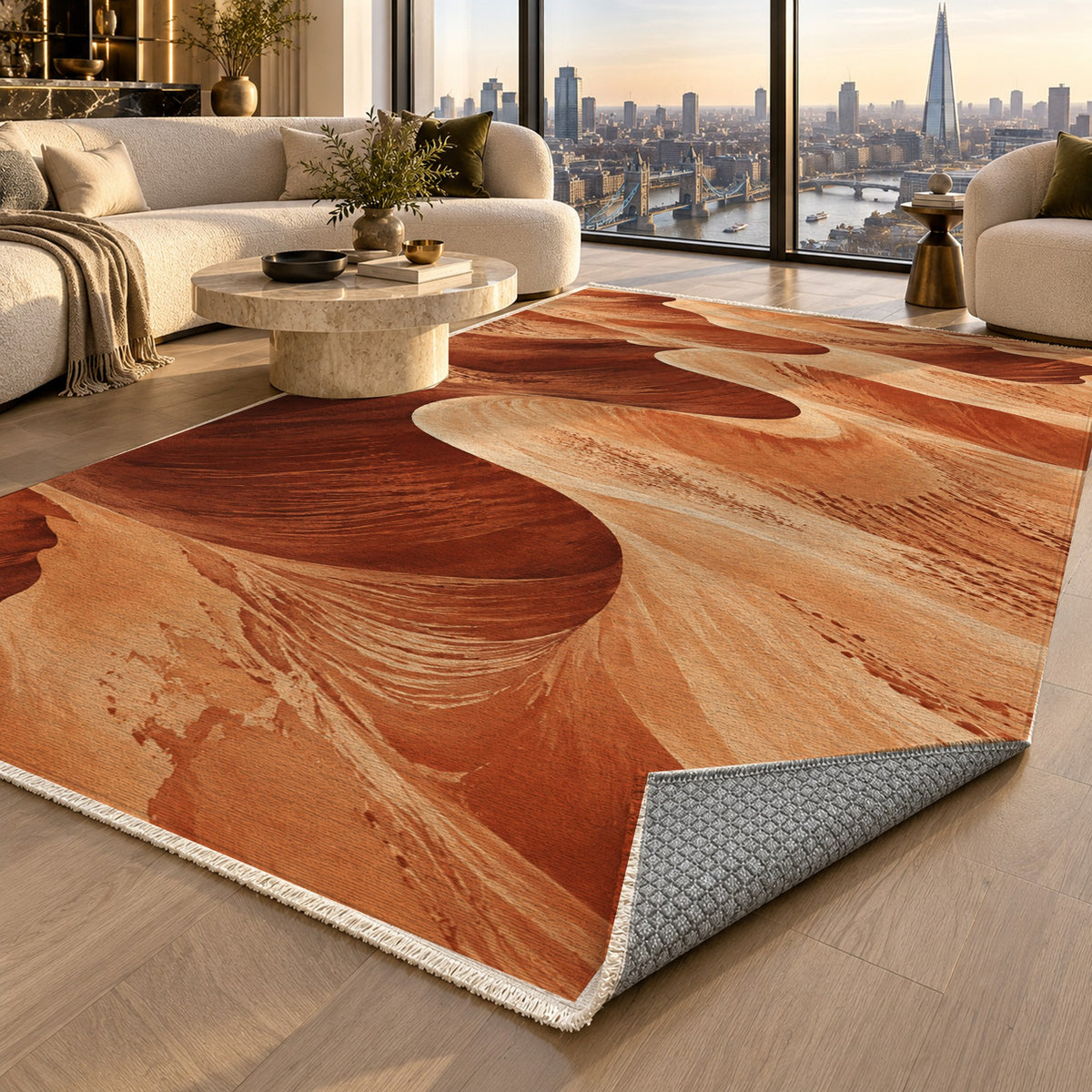 Desert Dunes Terracotta Modern Washable Rug — london luxury living