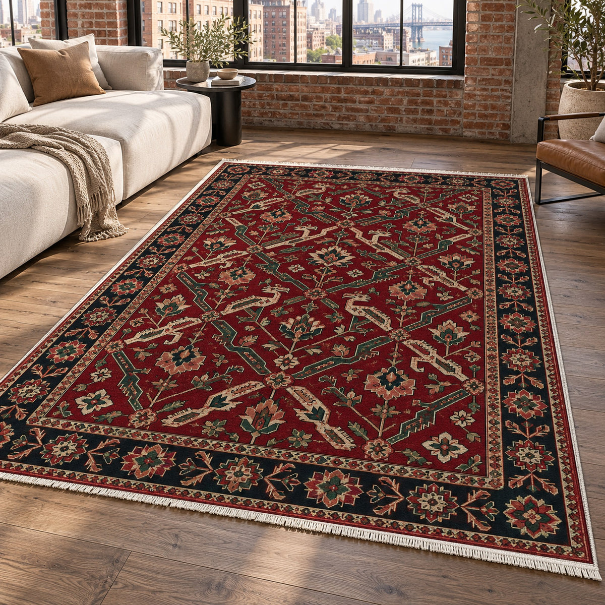 Dragon Vines Ruby Midnight Ethnic Washable Rug — new york living
