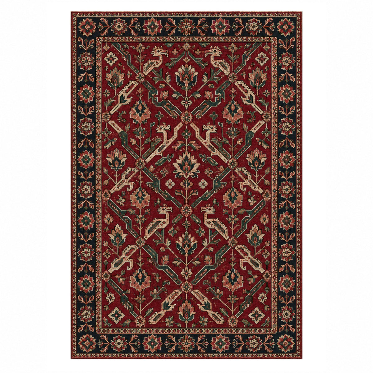 Dragon Vines Ruby Midnight Ethnic Washable Rug — top view