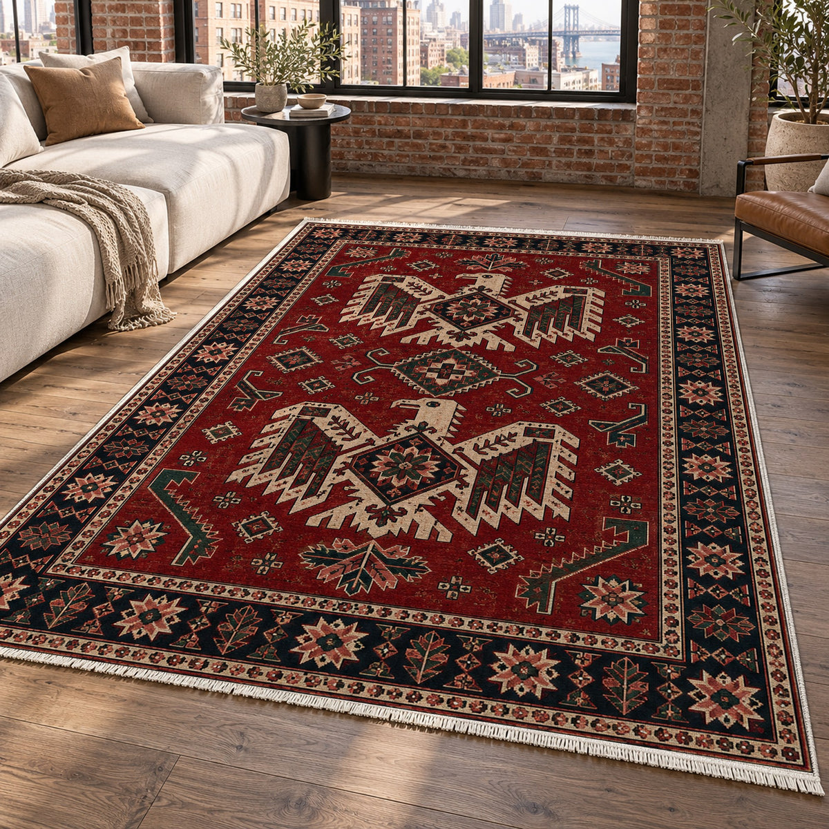 Eagle Medallions Ruby Midnight Ethnic Washable Rug — new york living