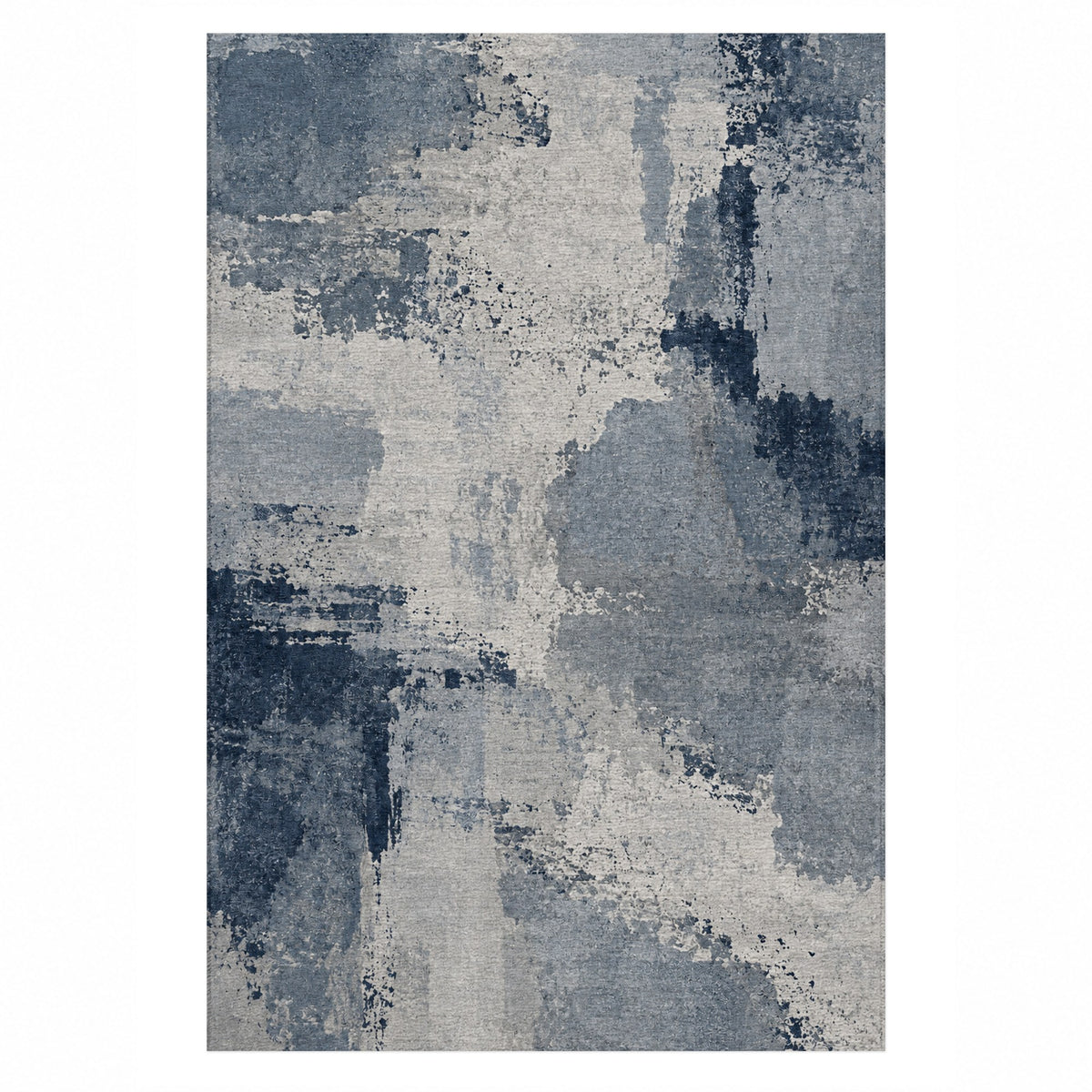 Earth Pigment Blue Grey Abstract Washable Rug — top view