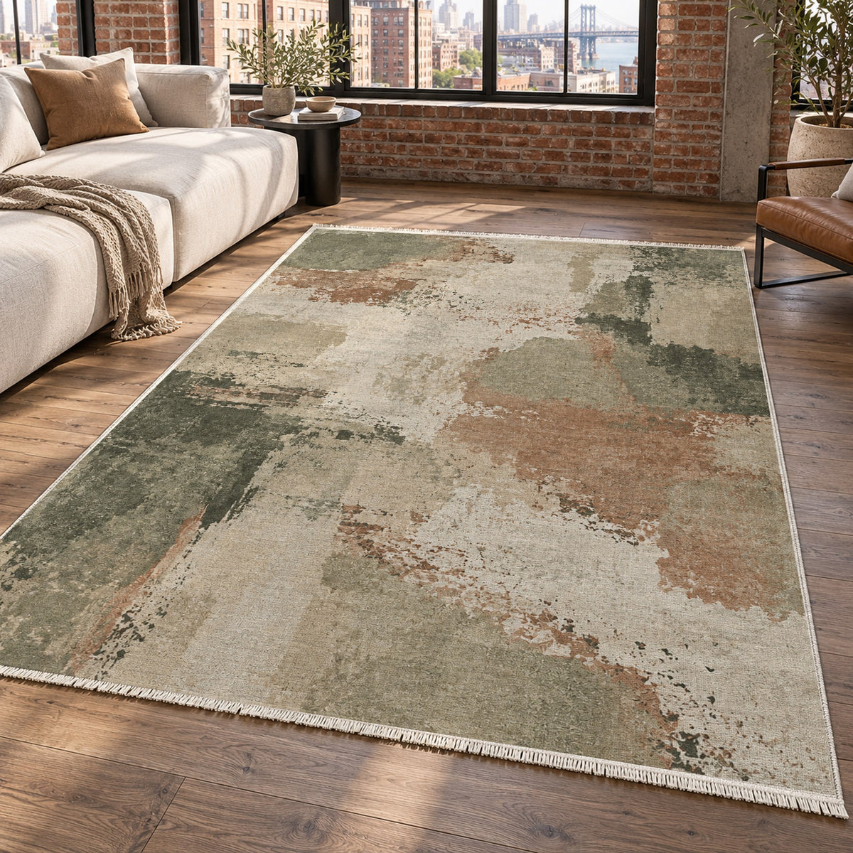 Earth Pigment Sage Clay Abstract Washable Rug — new york living
