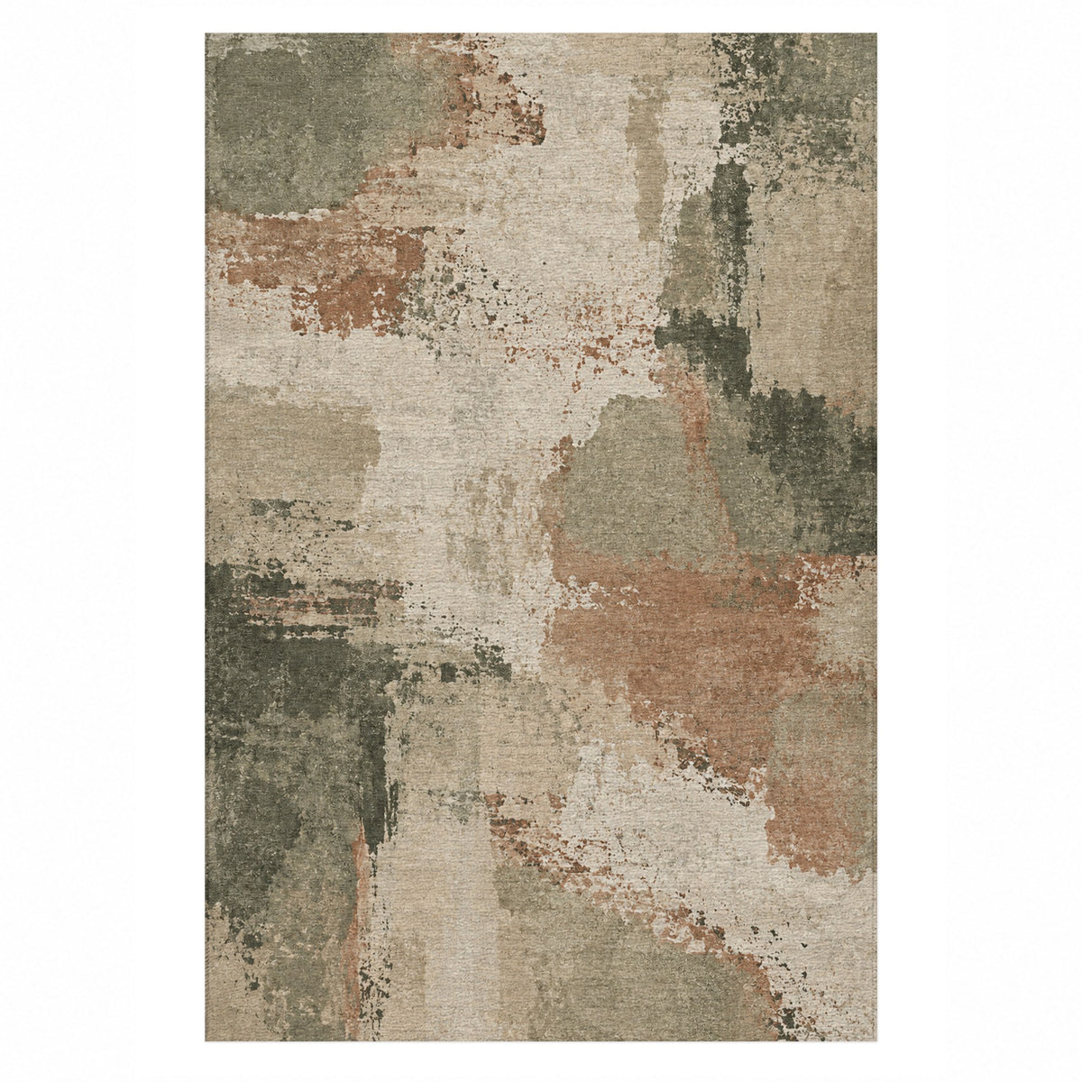Earth Pigment Sage Clay Abstract Washable Rug — top view