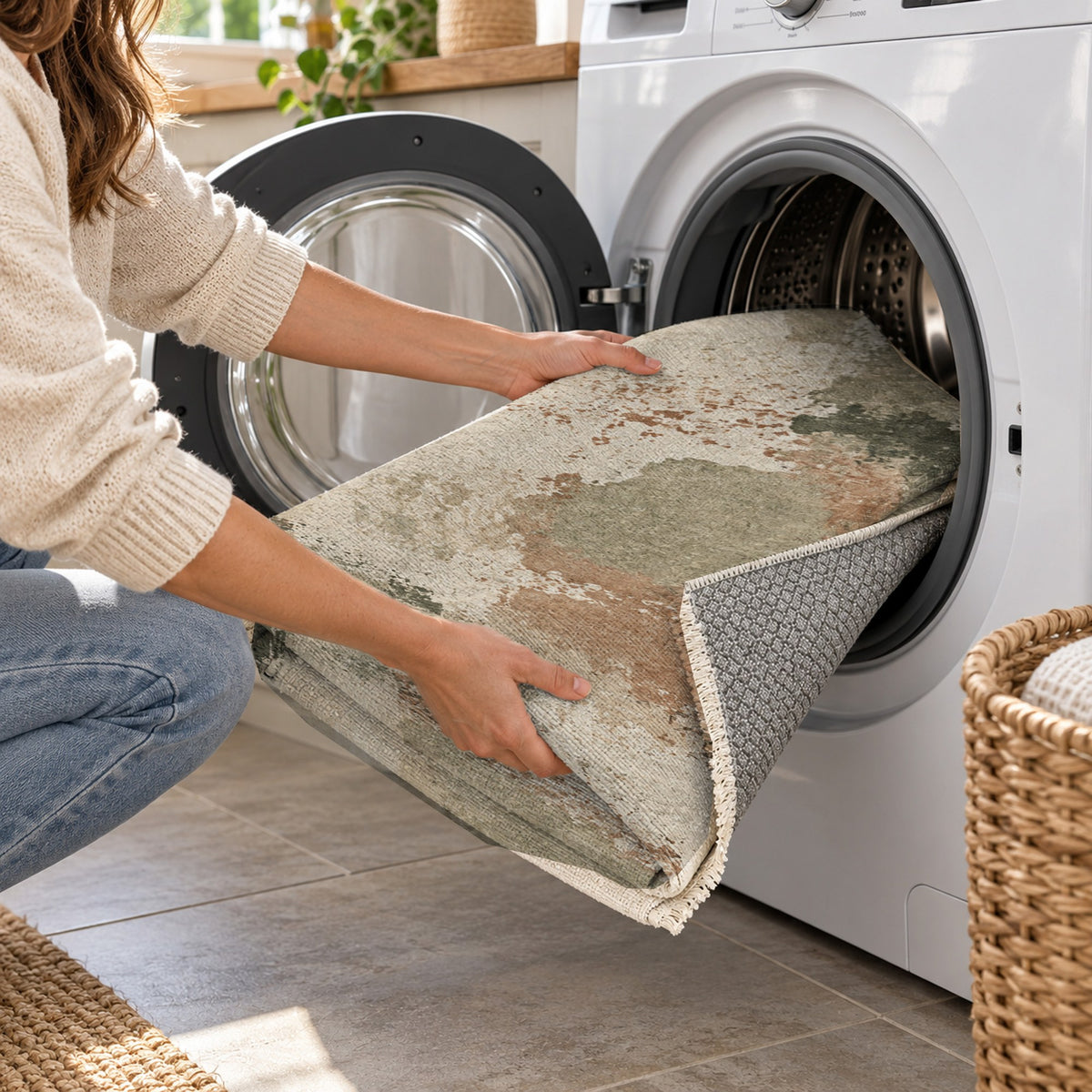 Earth Pigment Sage Clay Abstract Washable Rug — washing machine