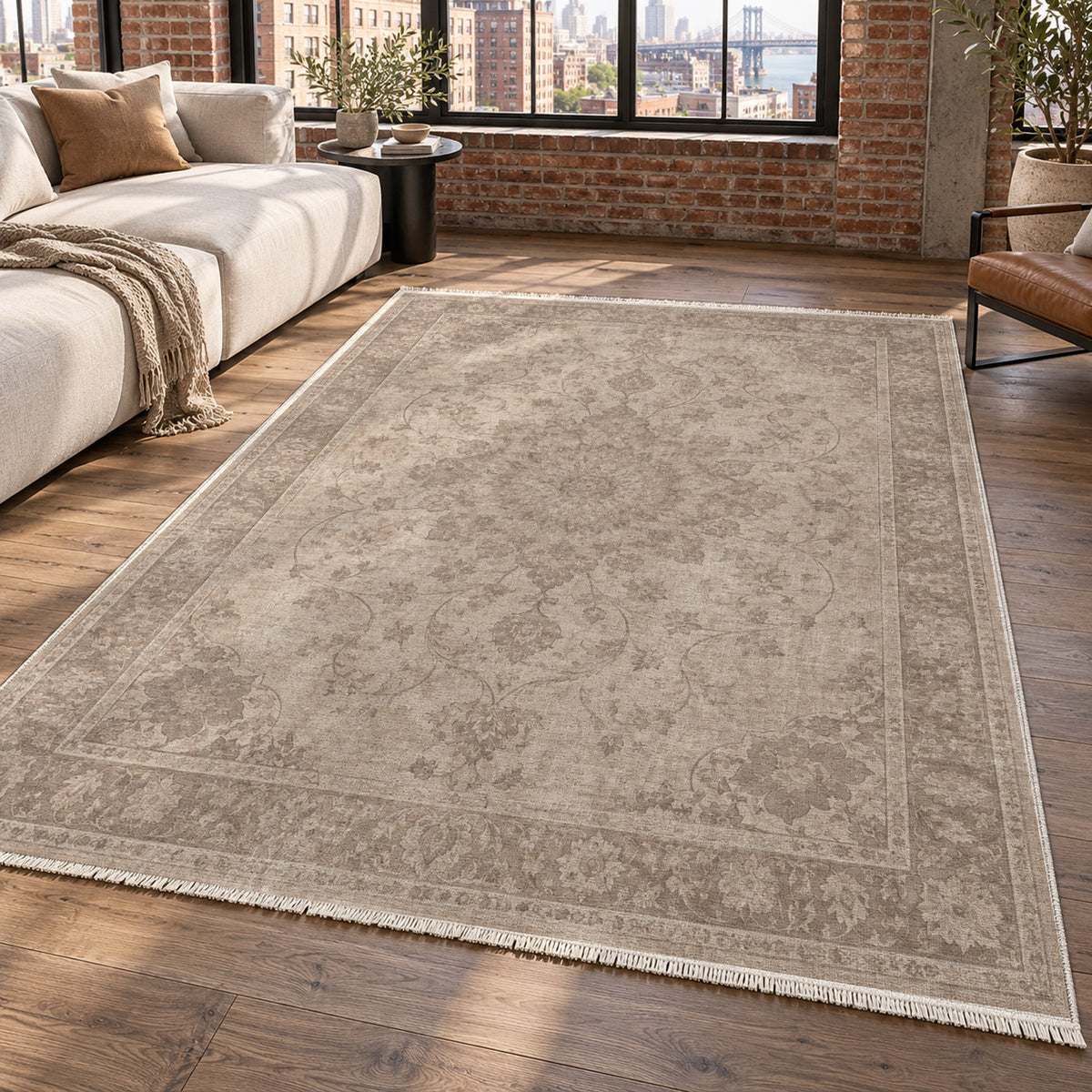 Erased Isfahan Ivory Taupe Vintage Washable Rug — new york living