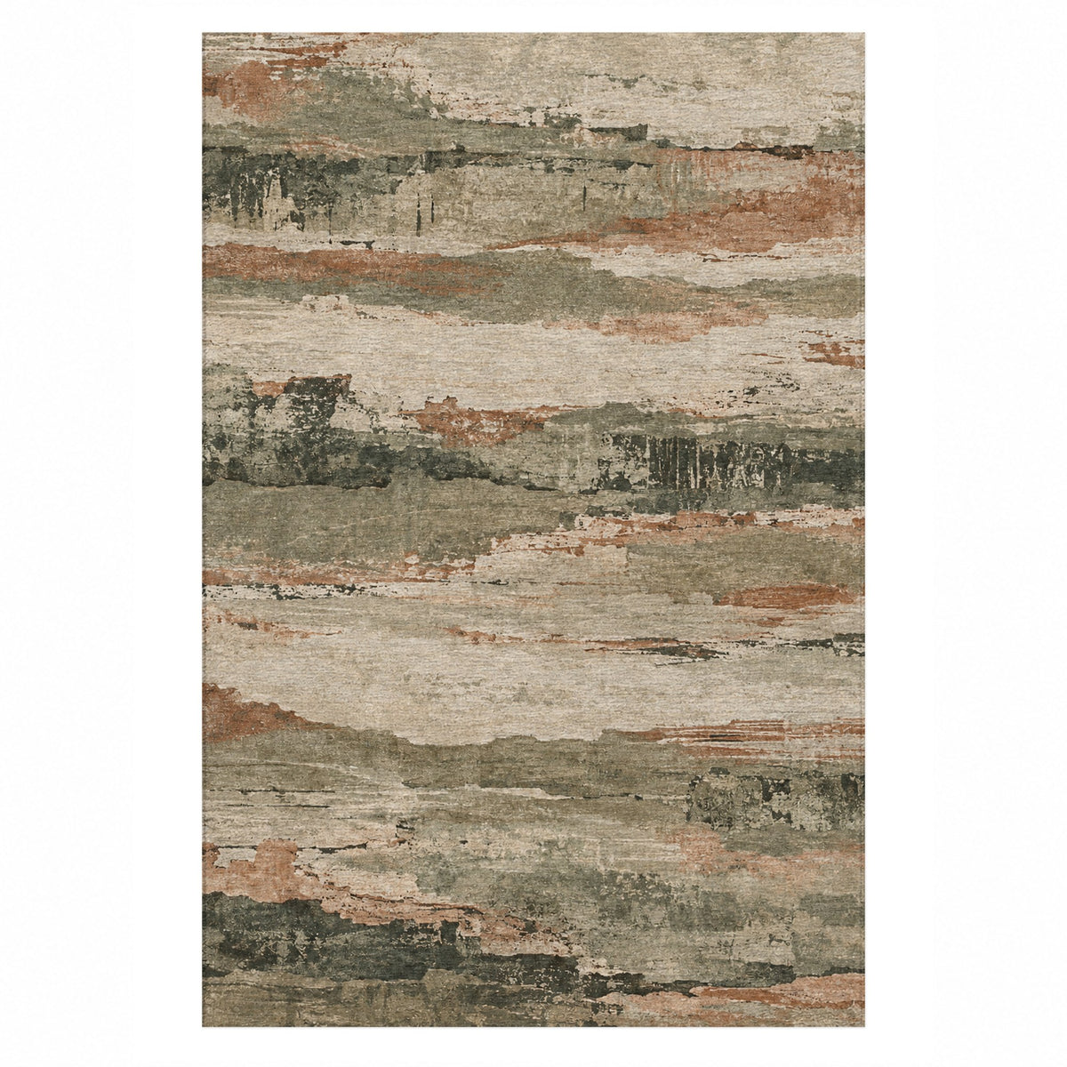 Eroded Strata Sage Clay Abstract Washable Rug — top view