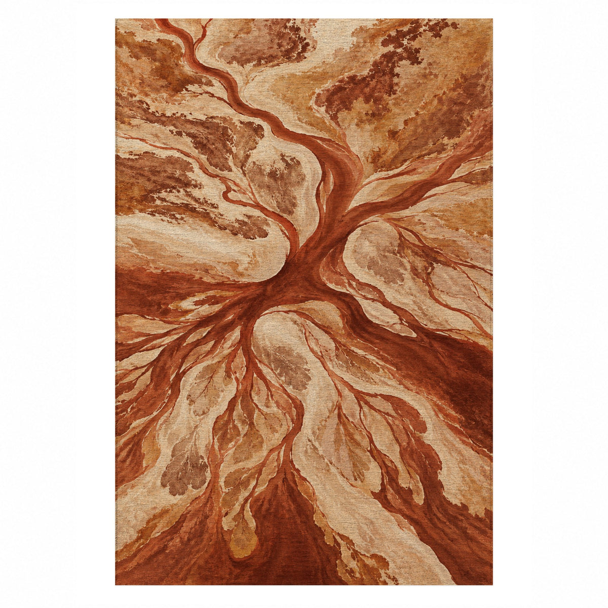 Estuary Fans Terracotta Abstract Washable Rug — top view