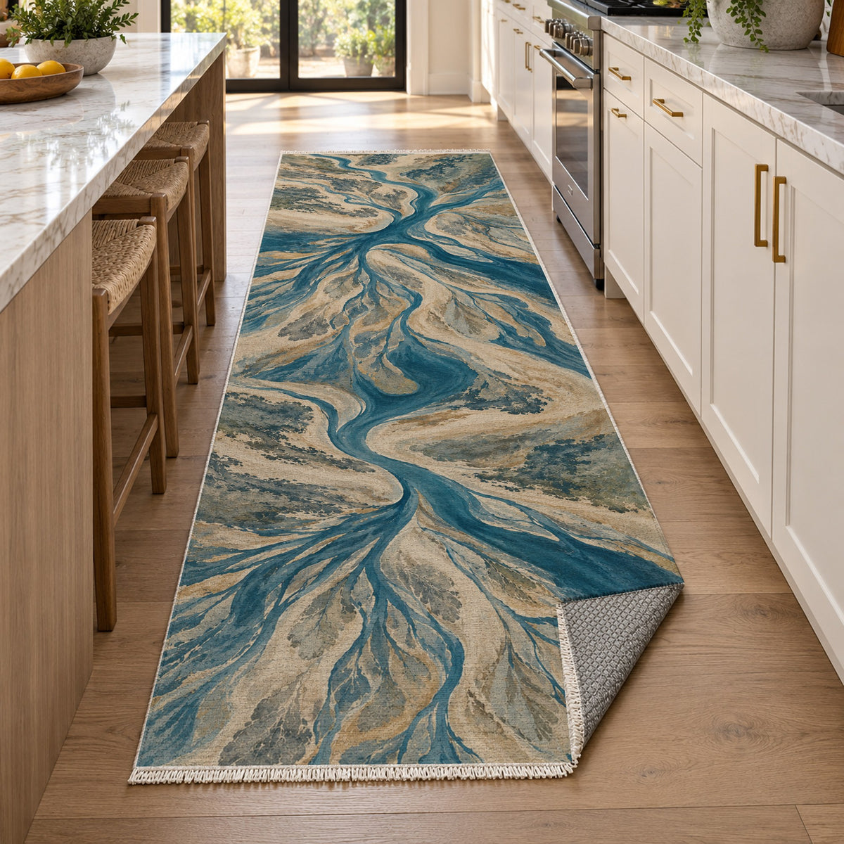 Estuary Fans Abstract Washable Rug — new york kitchen runner