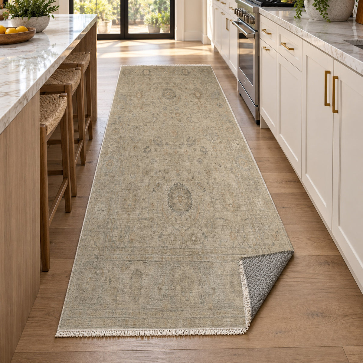 Faded Bloom Beige Vintage Washable Rug — new york kitchen runner
