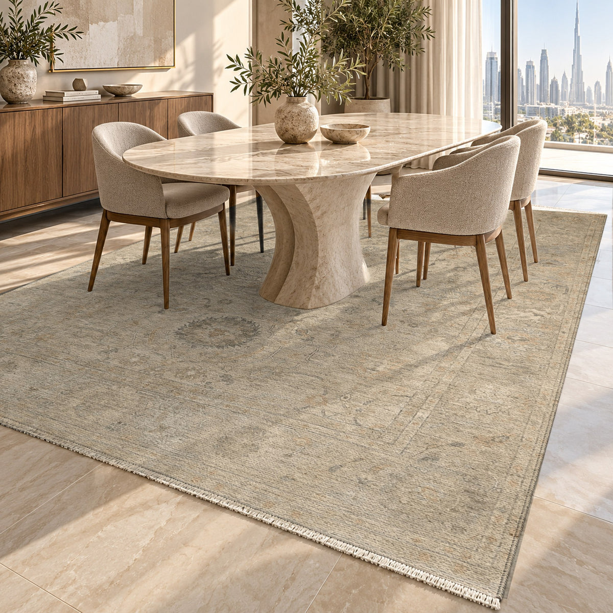 Faded Bloom Beige Vintage Washable Rug — dubai dining