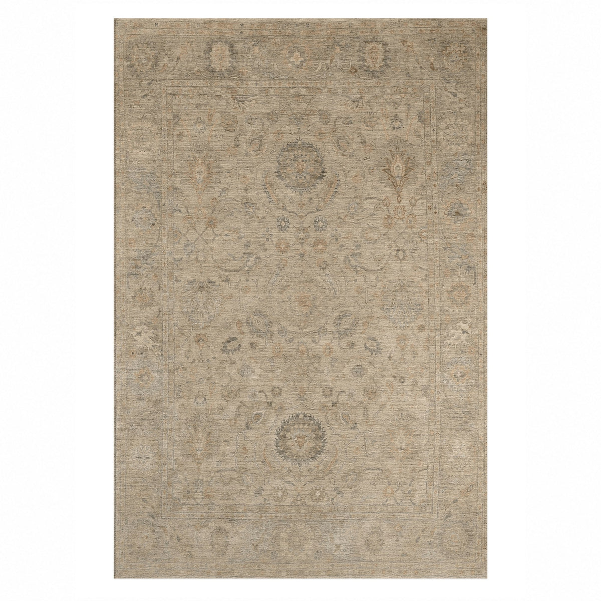 Faded Bloom Beige Vintage Washable Rug — top view