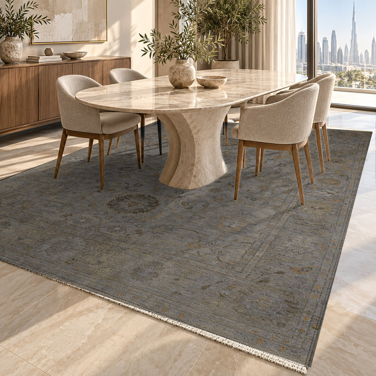 Faded Bloom Black Vintage Washable Rug — dubai dining