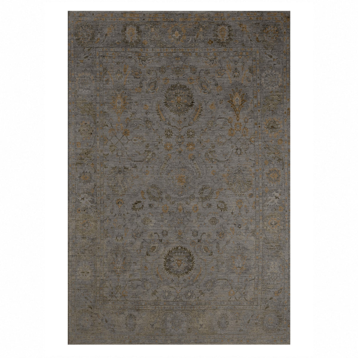 Faded Bloom Black Vintage Washable Rug — top view